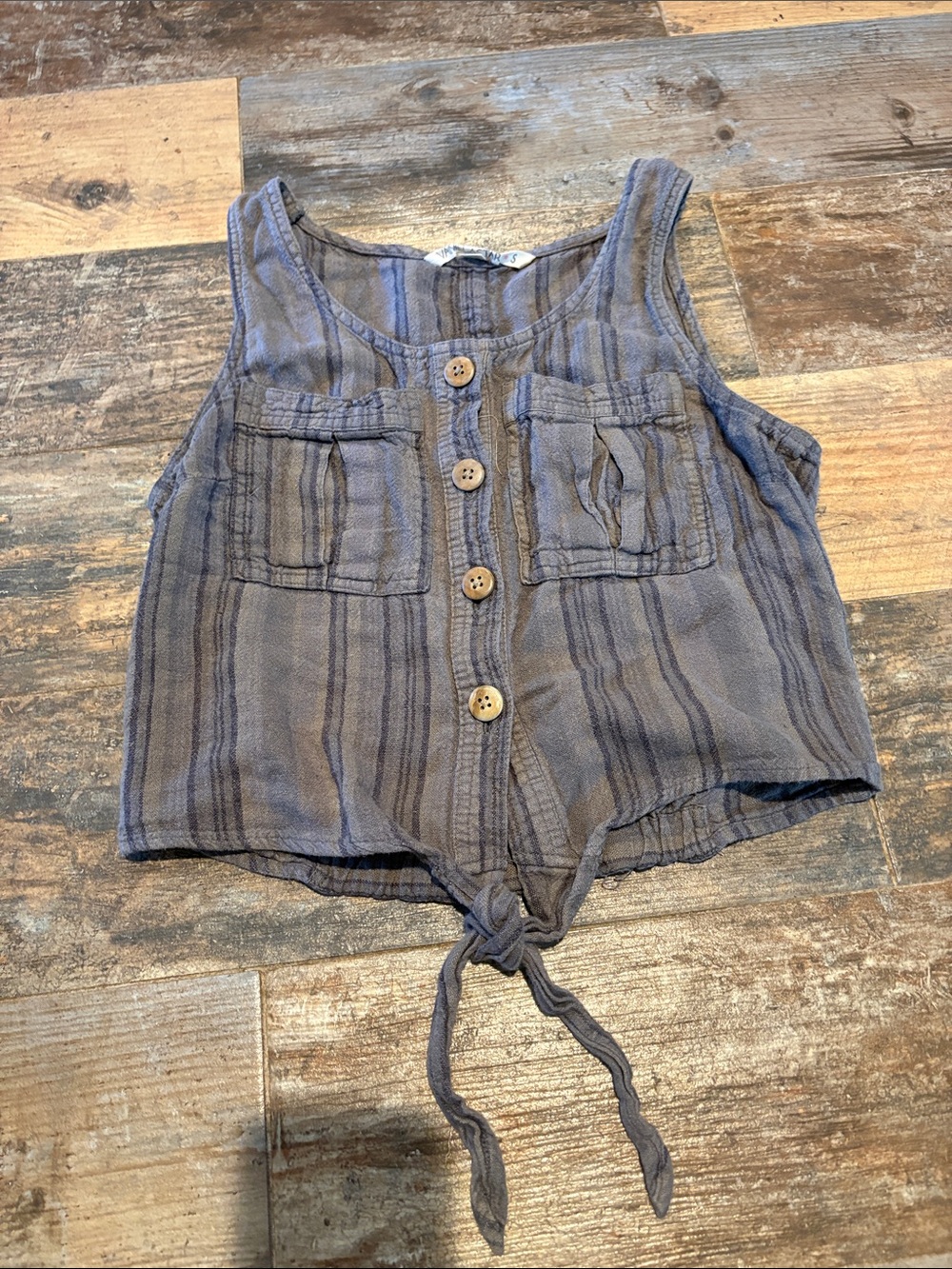 Striped Tie-Front Tank Top in Gray-Blue